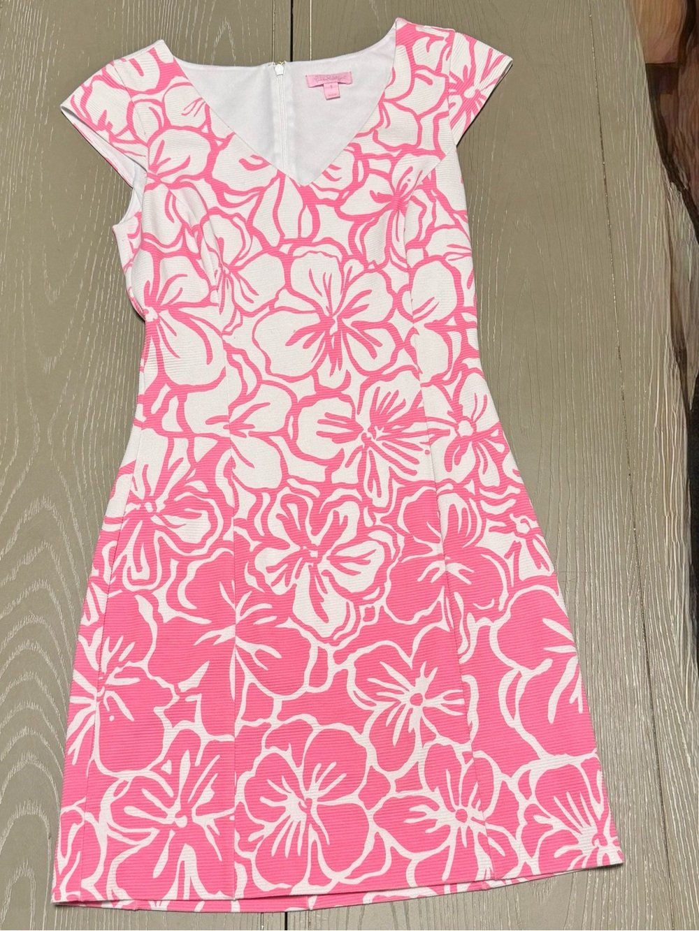 Lily Pulitzer Pink White Tropical Sheath Floral Dress Small V-Neck Resort Preppy - Picture 2 of 10